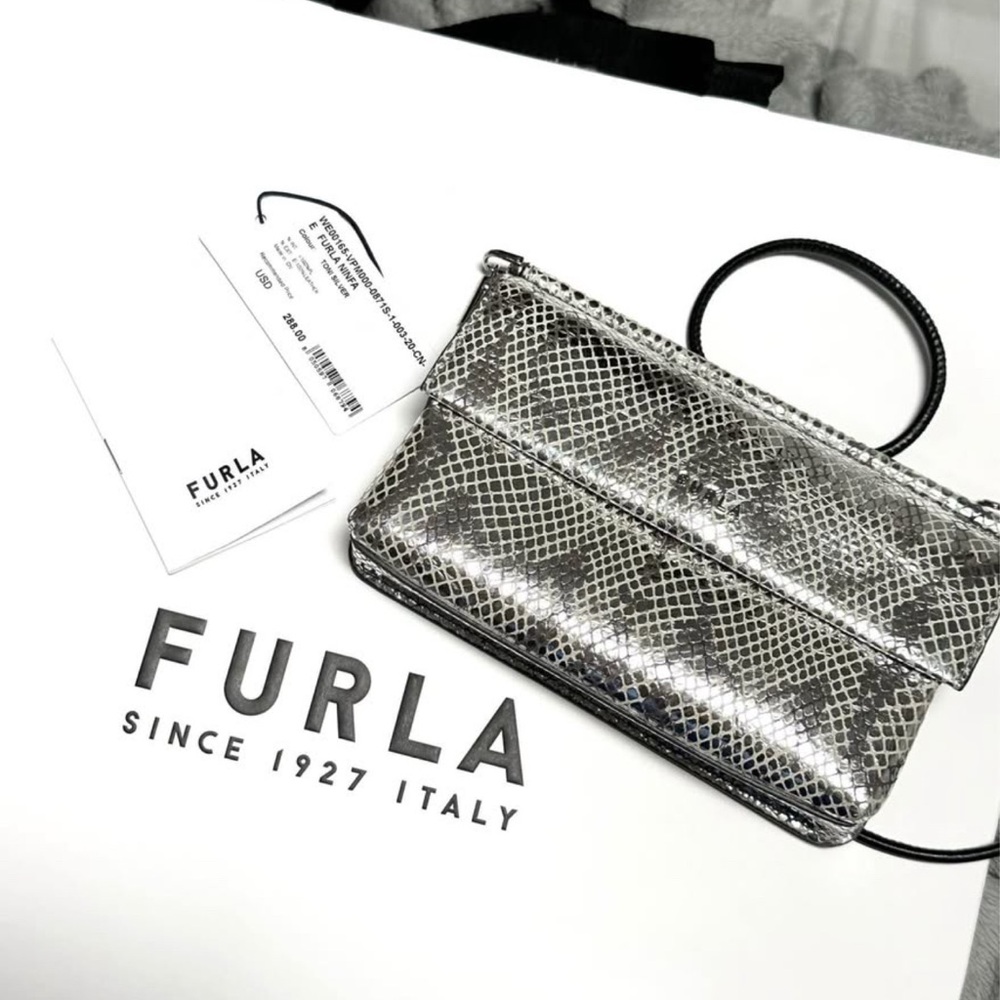 Furla Silver Snakeskin Crossbody Bag
